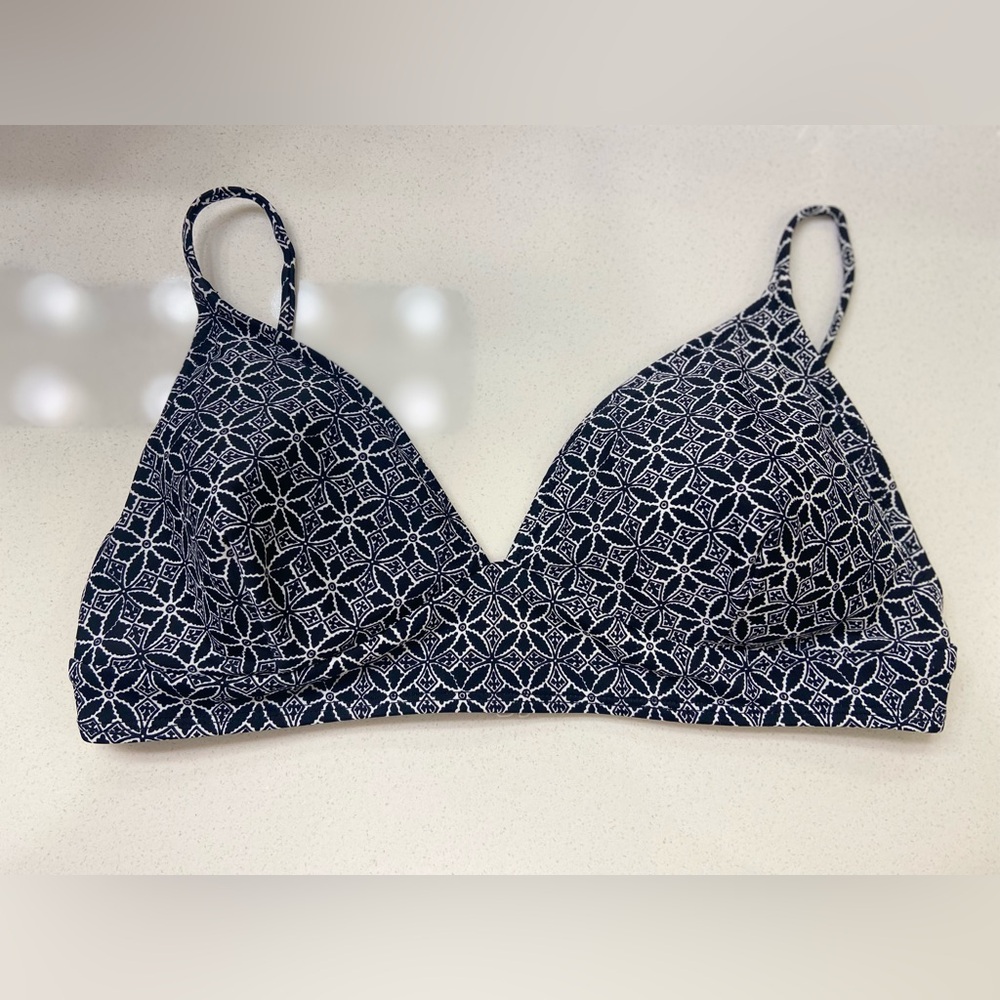 Chic Black Swim Bralette with White Patterns